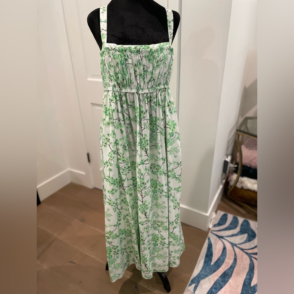 J. Crew White and Green Floral Midi Dress